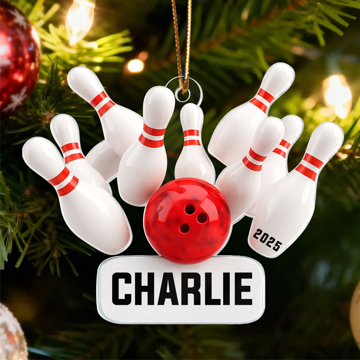 Custom Name Bowling Strike - Personalized Acrylic Ornament - Christmas Gift for Bowler