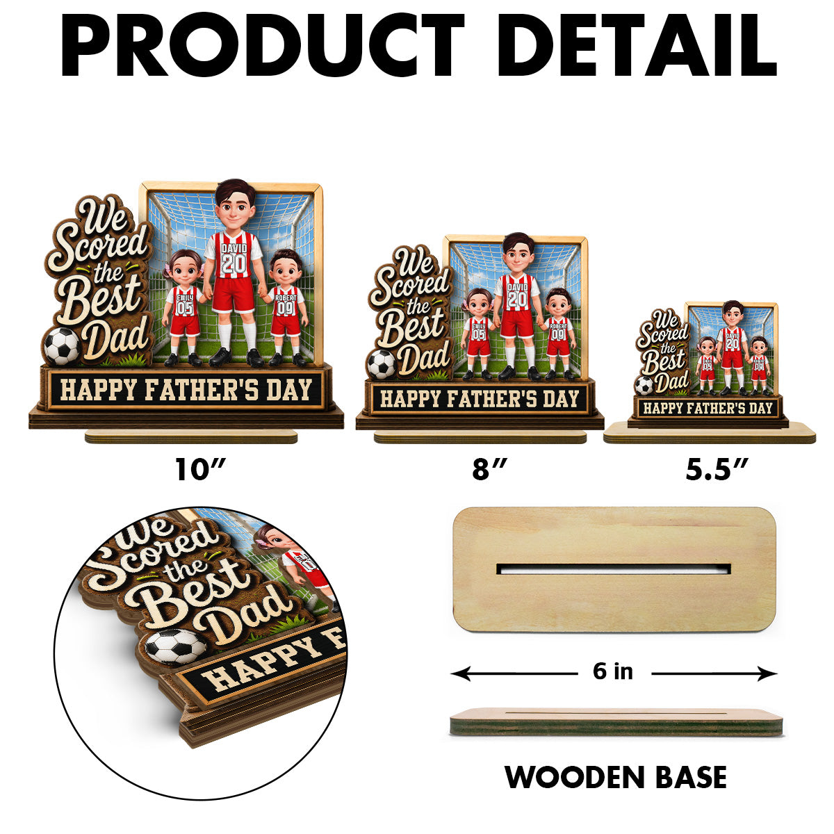We Scored The Best Dad Dad & Kids In Goal 2D Flat - Personalized 2-Layered Wooden Plaque -  Gift For Soccer Dad, UK Football Dad