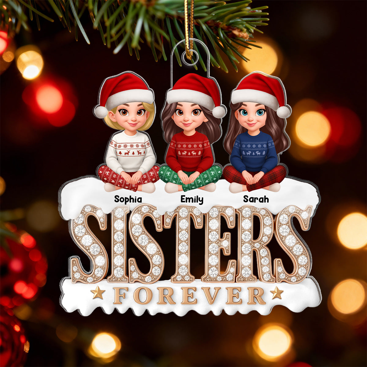 3D Shining Effect Beautiful Sisters Forever - Personalized Acrylic Ornament - Gift For Sisters