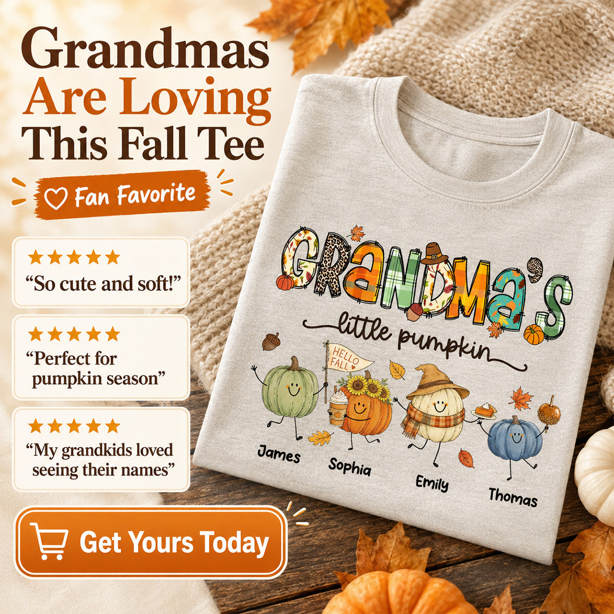 Grandma's Little Pumpkins Cute Doodle Pumpkins - Personalized Shirt - Fall Season Gift For Grandma, Mom