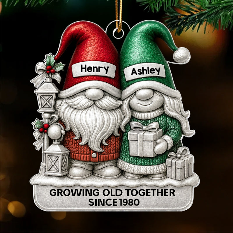 Gnome Couple 3D Metallic Effect - Personalized Acrylic Ornament - Christmas Gift for Couple