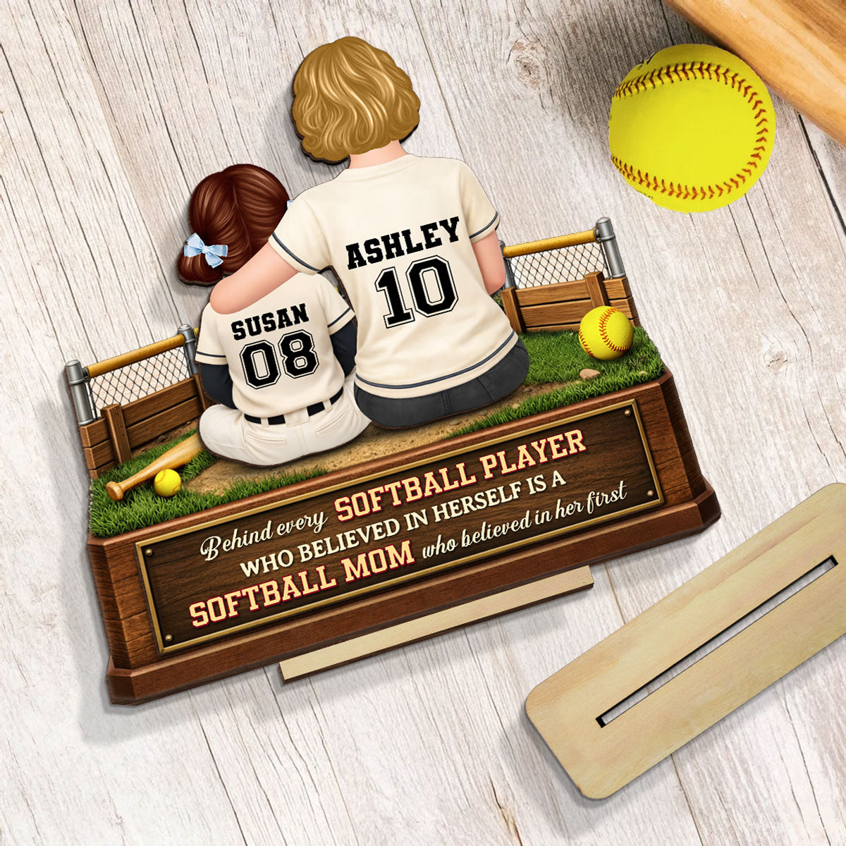 Behind Every Baseball Player is a Mom - Personalized 2-Layered Wooden Plaque - Heartfelt Gift for Mom