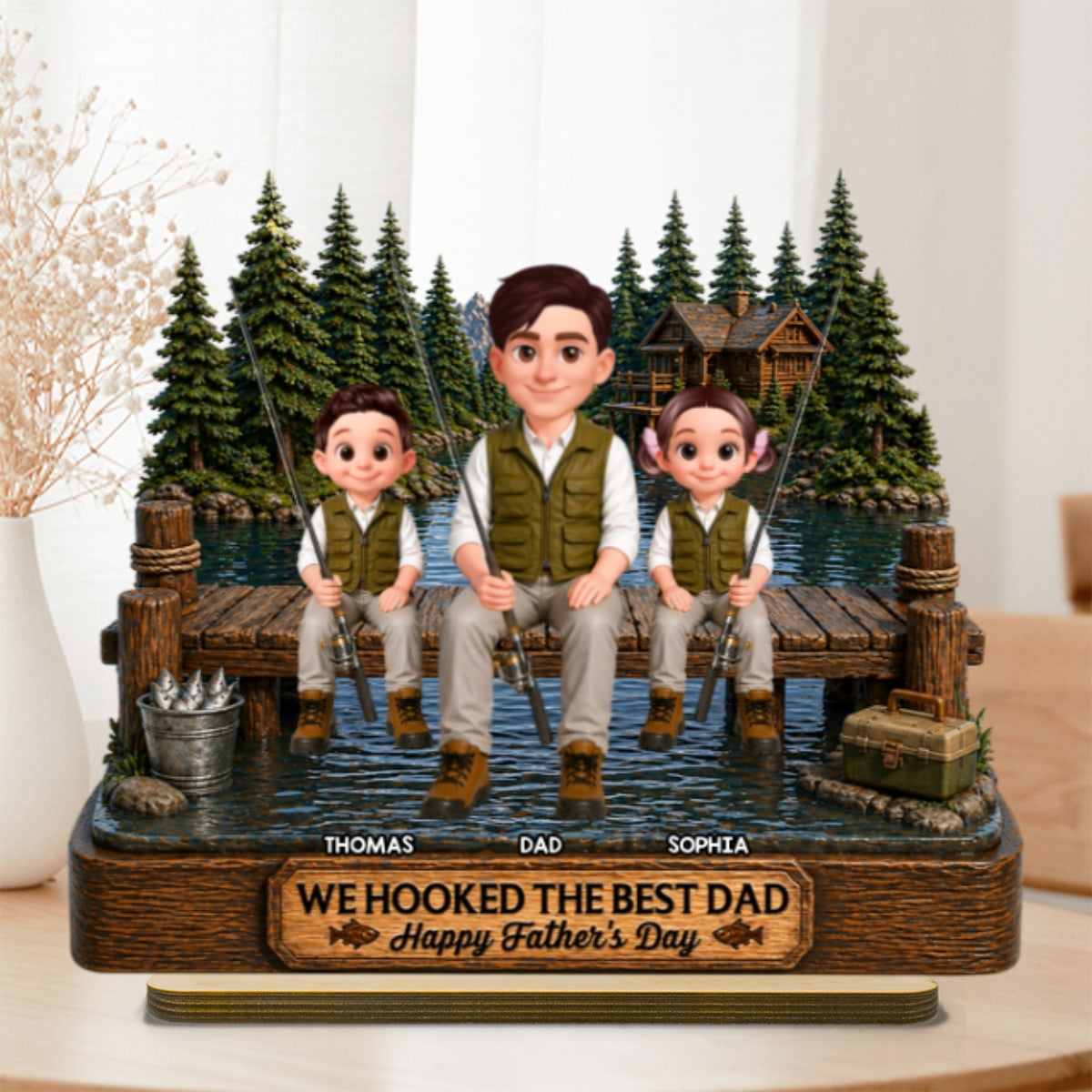 Fishing We Hooked The Best Dad - Personalized 2-Layered Wooden Plaque -  Gift For Fishing Dad, Fishing Lovers