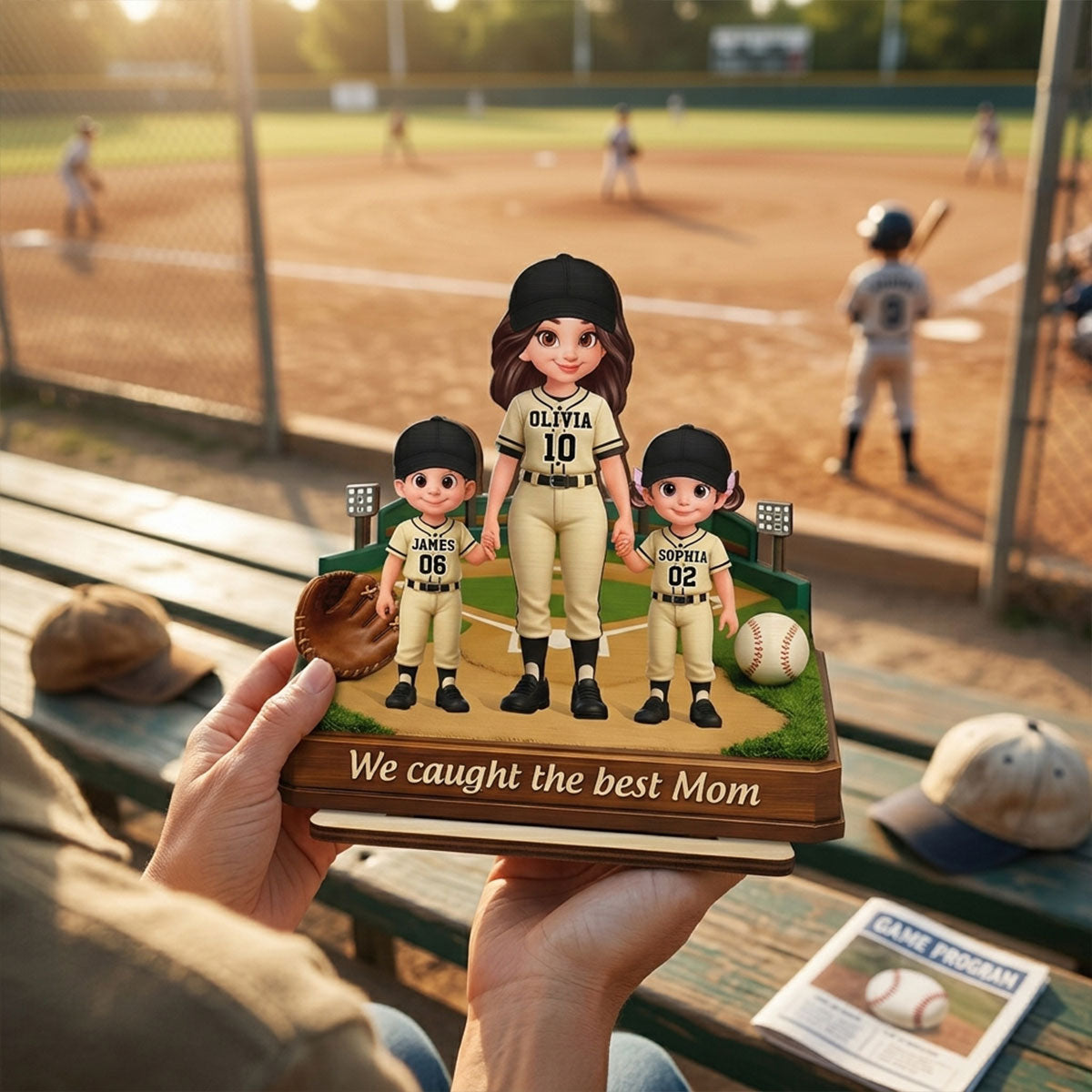 We Caught The Best Mom Baseball Field - Personalized 2-Layered Wooden Plaque - Mother's Day Gift For Baseball Mom