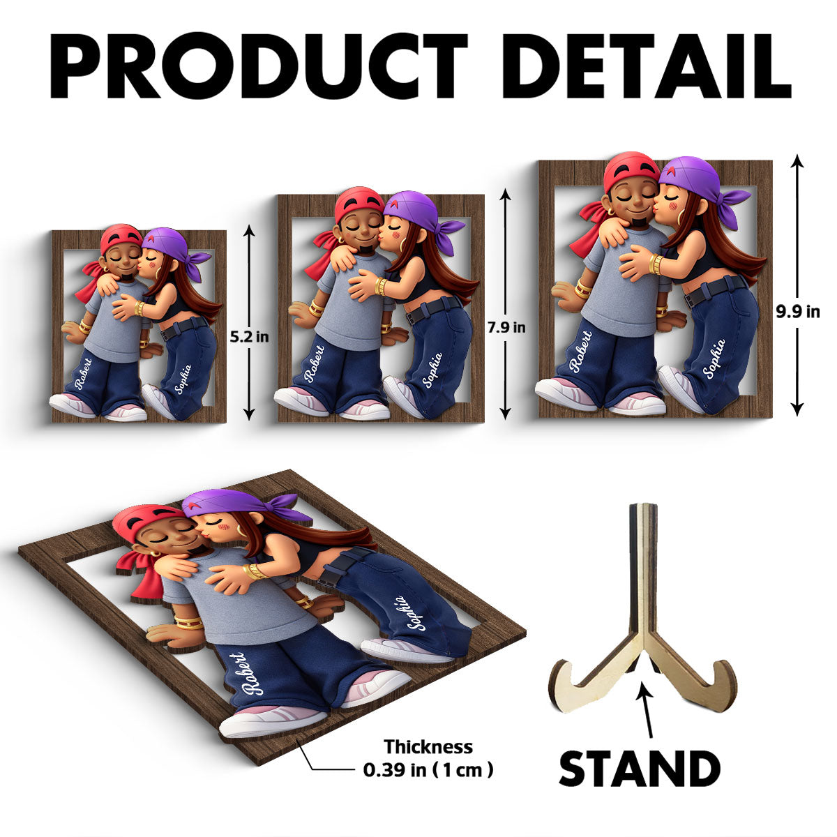 Y2K Couple Kissing - Personalized 2-Layered Wooden Plaque - Gift for Couple, for Him, for Her