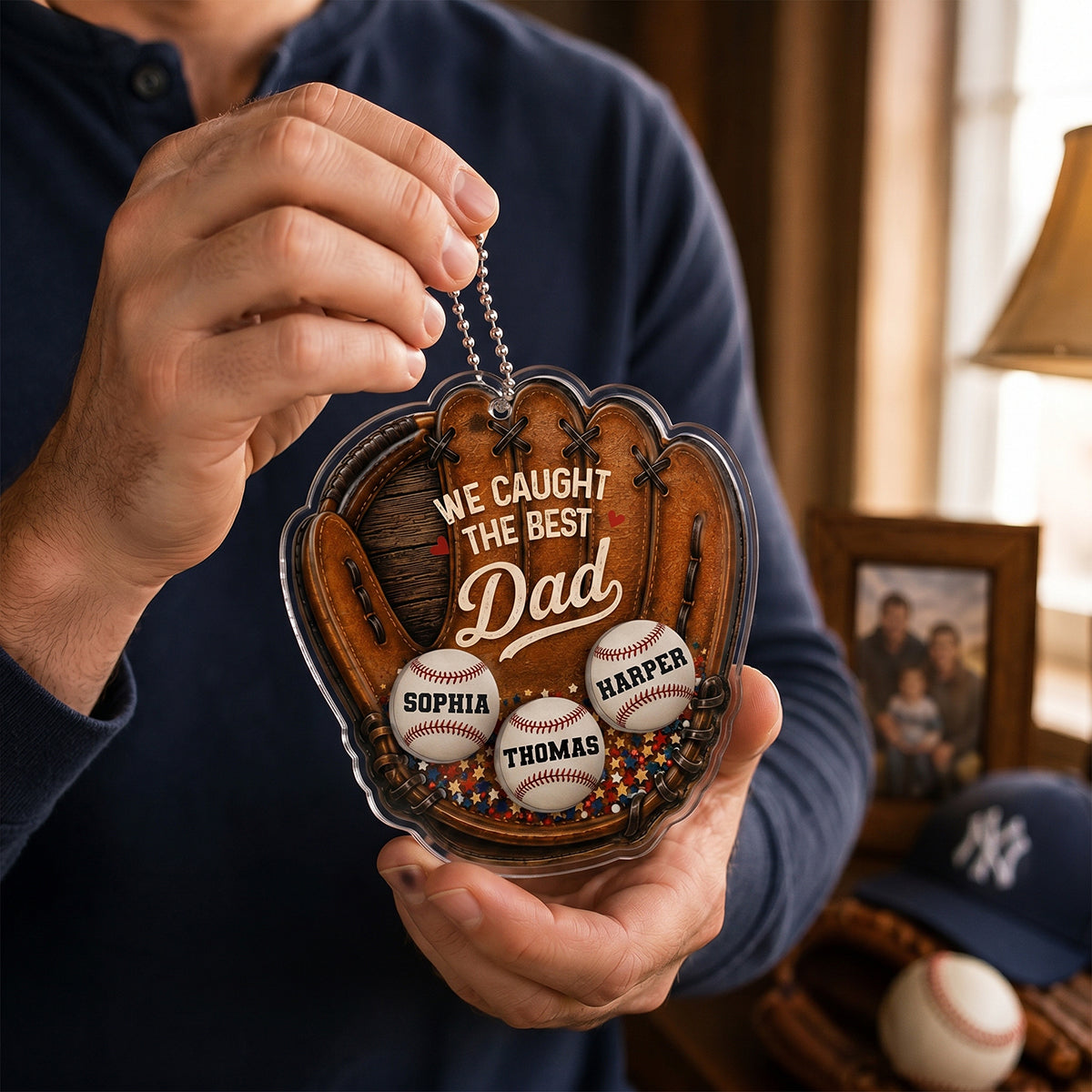 We Caught The Best Dad Baseball In Glove - Personalized Shaker Car Ornament - Father's Day Gift For Baseball Dad