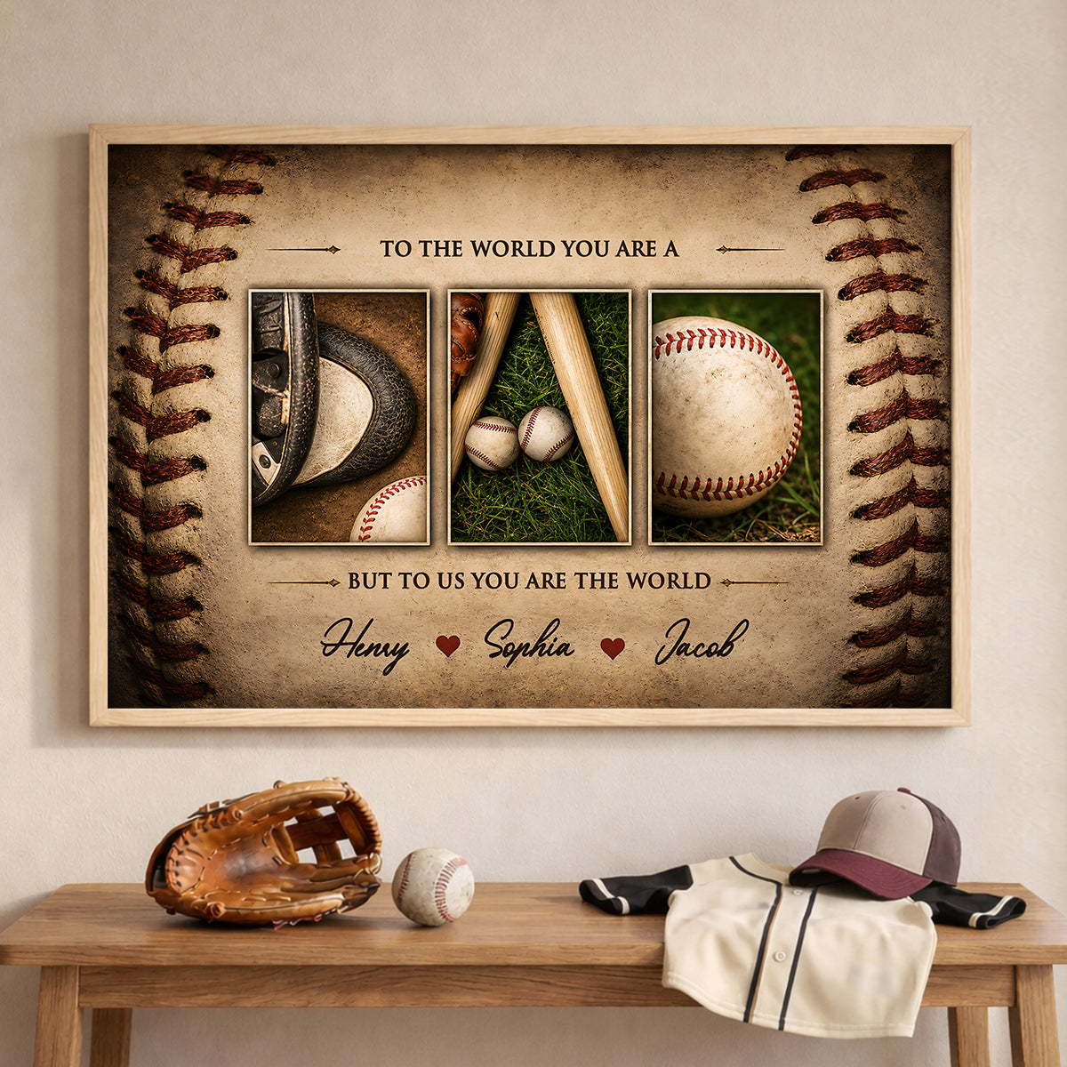 Baseball Dad to Us You Are the World - Personalized Poster - Father's Day Gift for Dad, Husband