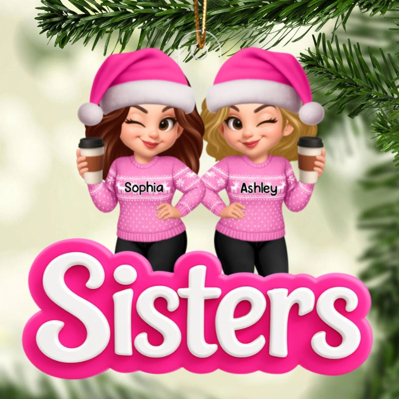 Pink Besties Sisters 3D Effect - Personalized Acrylic Ornament - Christmas Gift for Best Friends, for Sisters