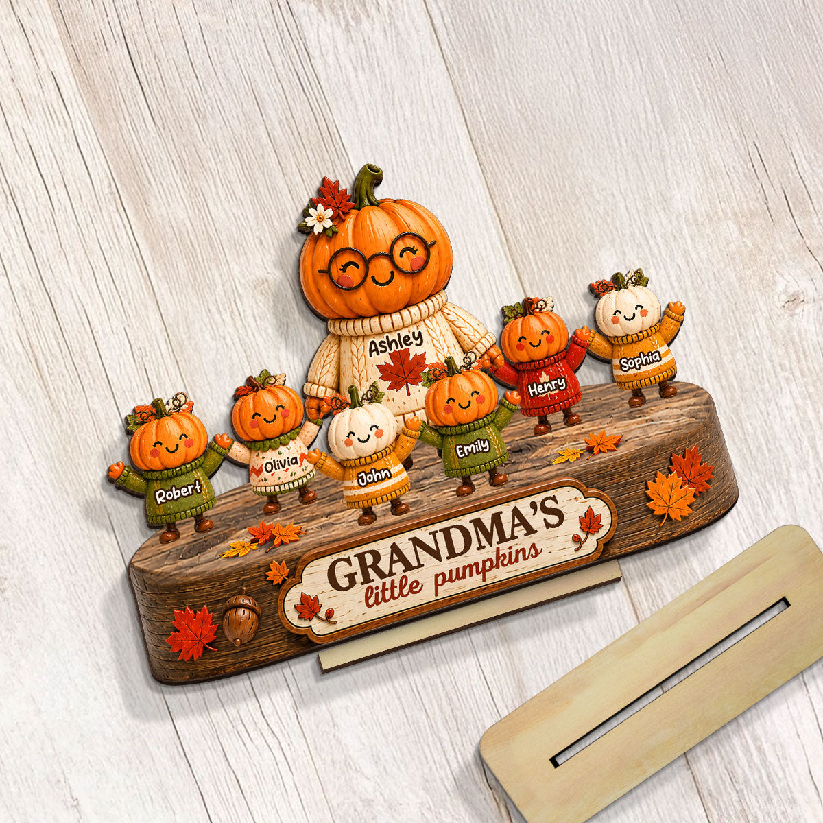 Funny Fall Season Grandma's Little Pumpkins - Personalized 2-Layered Wooden Plaque - Fall Decor For Grandma
