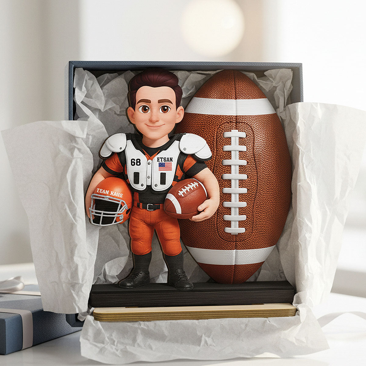 Proud American Football Player - Personalized 2-Layered Wooden Plaque - Gift For Football Players, Football Lovers