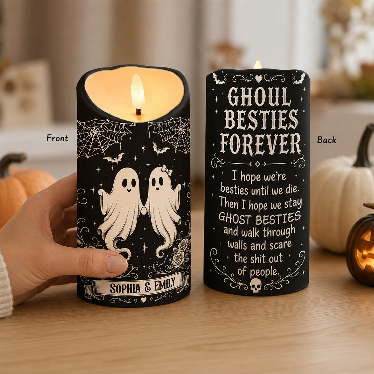 Ghoul Besties Forever Until We Die - Personalized LED Candle - Funny Work Bestie Gift, Halloween Keepsake For Best Friends
