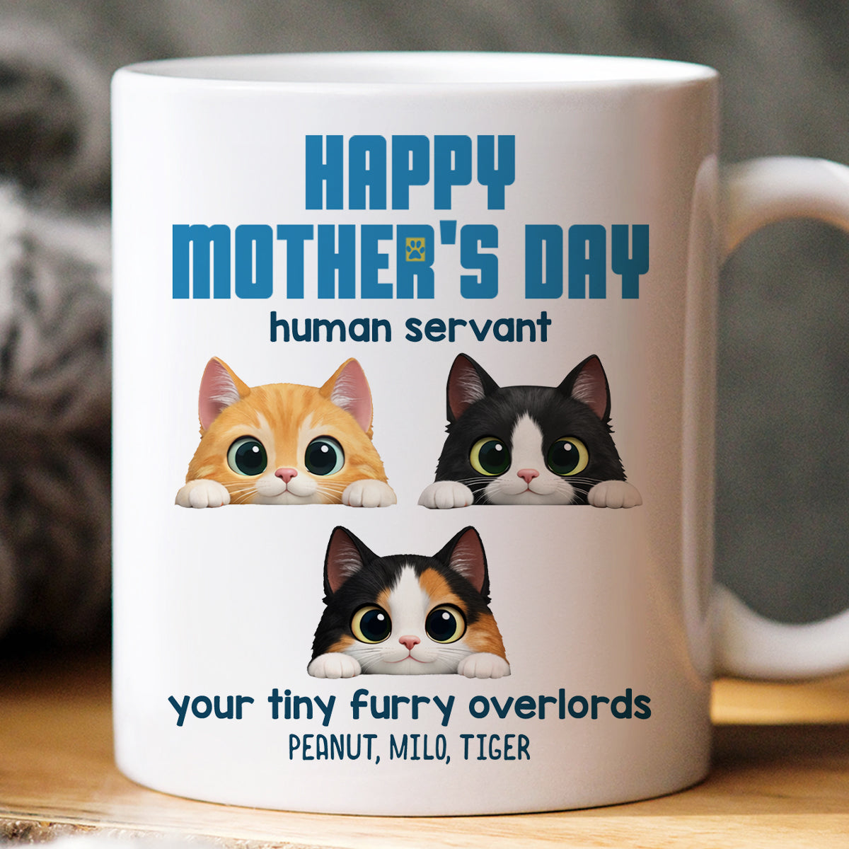 Happy Mother's Day Human Servant - Personalized Mug - Funny Gift for Cat Moms, Coffee Mug for Cat Lovers