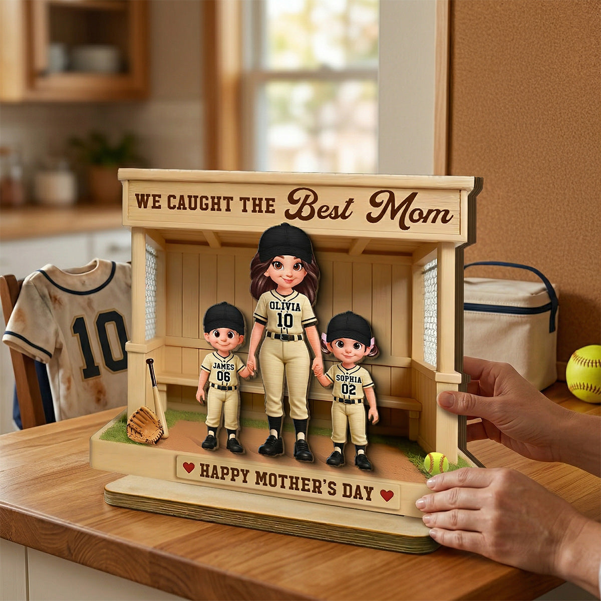 We Caught The Best Mom Softball Dugout - Personalized 2-Layered Wooden Plaque - Mother's Day Gift For Softball Mom