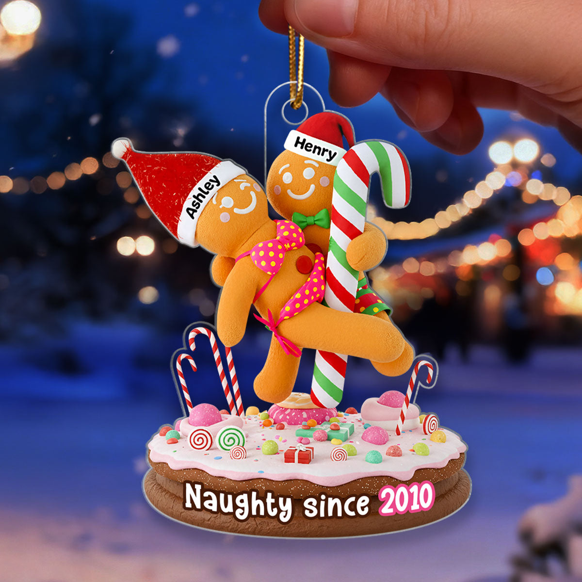 Gingerbread Funny Old Couple - Personalized Acrylic Ornament - Christmas Gift for him, Gift for her