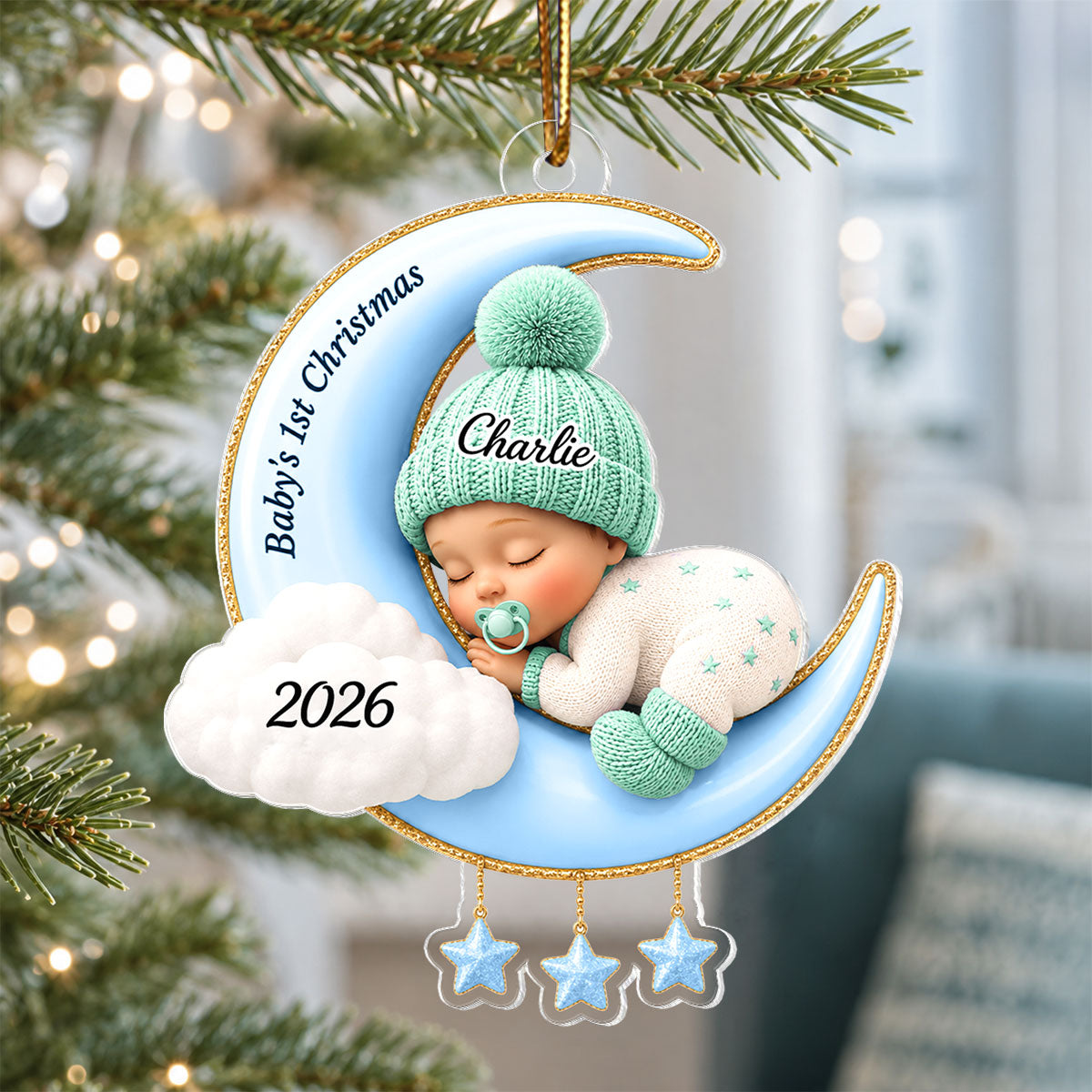 Baby First Christmas On The Moon - Personalized Acrylic Ornament - Baby Boy Girl Gift for Couples, New Parents Keepsake, Gift for Newborn
