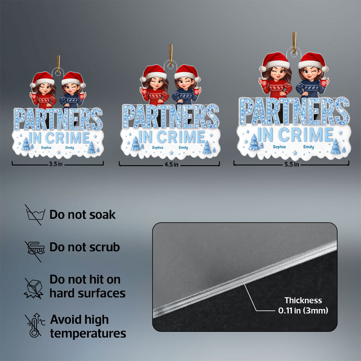 3D Shining Effect Besties Partners In Crime - Personalized Acrylic Ornament - Funny Gift For Best Friends