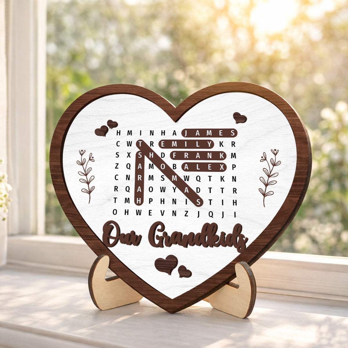 Our Grandkids Word Search Puzzle - Personalized 2-Layered Wooden Plaque - Gift for Grandma