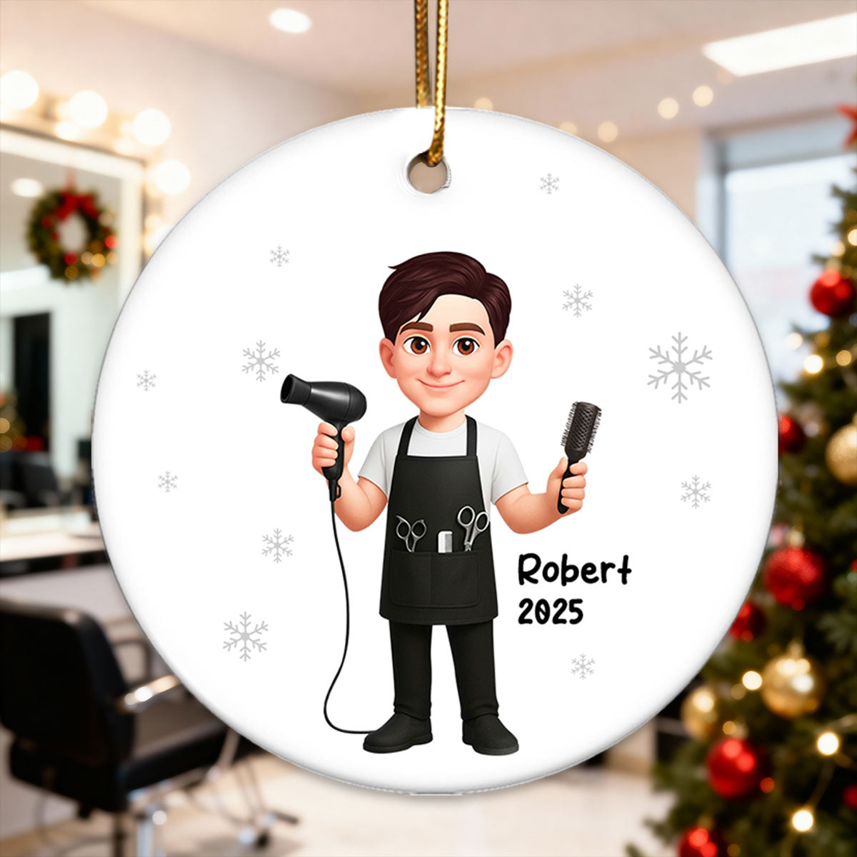 Christmas Hairdresser Man Woman - Personalized Ceramic Ornament - Gift For Hairdressers