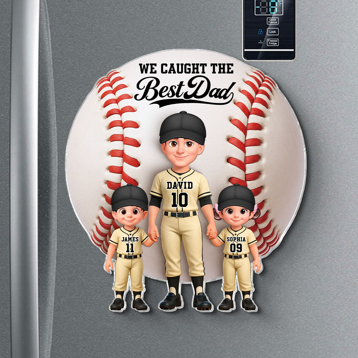 Baseball Dad And Kids We Caught The Best Dad - Personalized Acrylic Fridge Magnet - Father's Day Gift For Dad, Husband