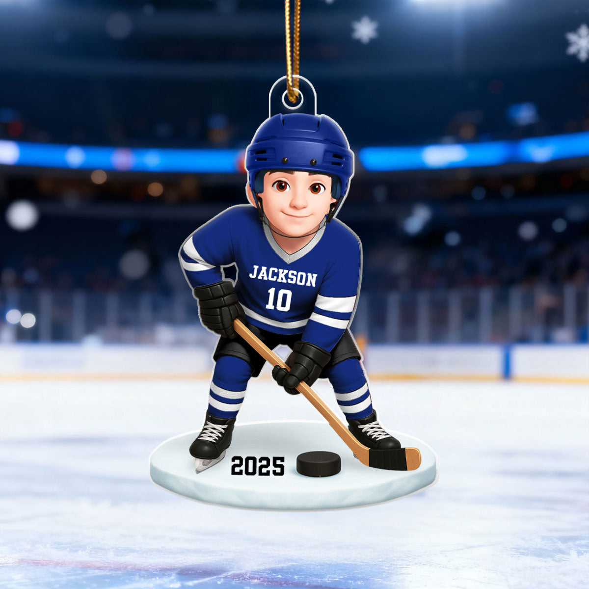 3D Effect Hockey Girl Boy - Personalized Acrylic Ornament - Christmas Gift for Daughter Son