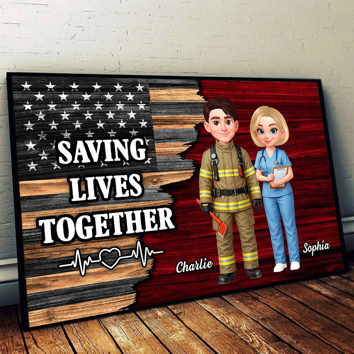 Custom Hero Couple Occupation Nation Flag - Personalized Poster - Heartfelt Gift for Him, for Her