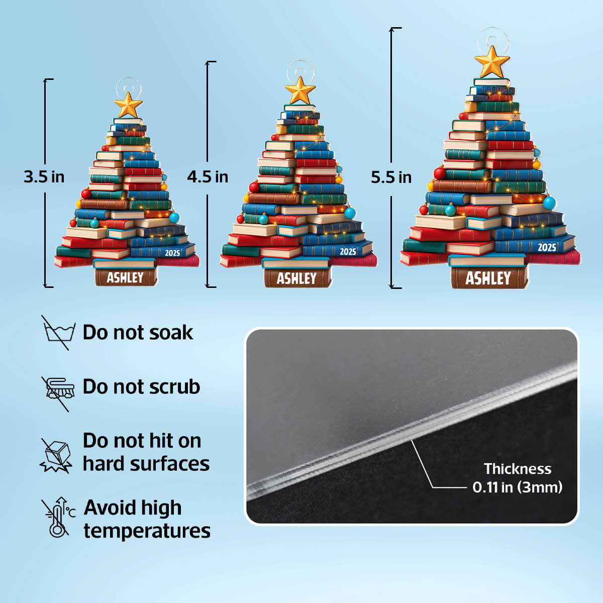 Christmas Tree Book - Personalized Acrylic Ornament - Gift for Book Lovers