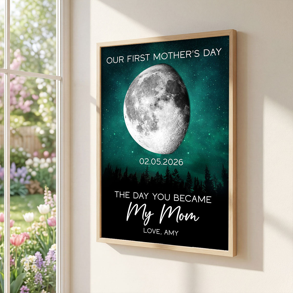 Galaxy Night The Day You Became My Mom Custom Moon Phase First Mother's Day - Personalized Poster - First Mother's Day Gift For New Mom