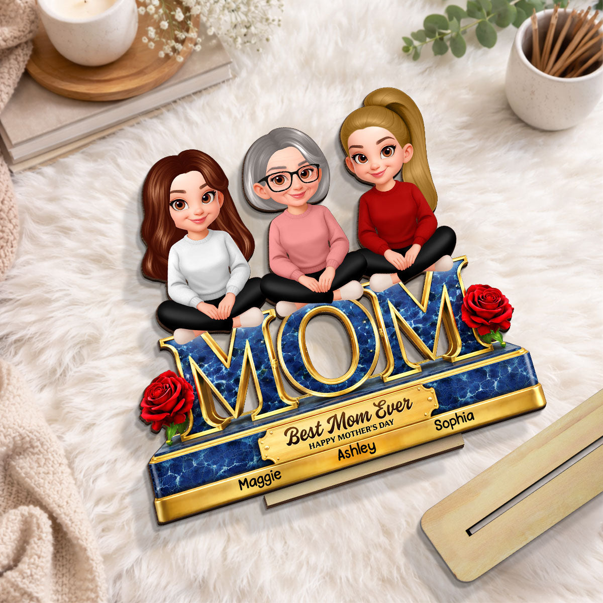 Best Mom Ever Daughters Sons - Personalized 2-Layered Wooden Plaque - Heartfelt Gift For Mom, Grandma
