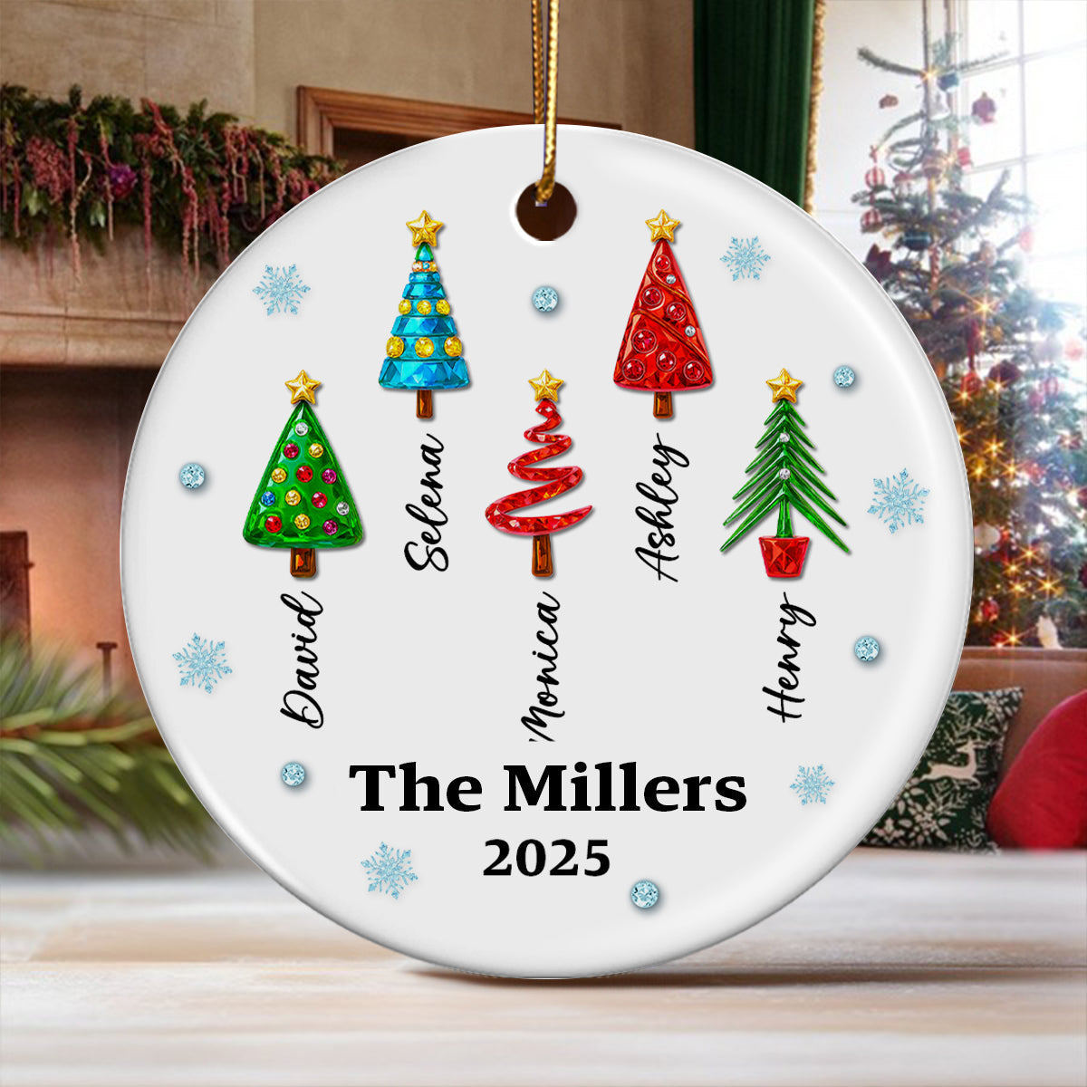 Family Name 3D Crystal Effect Christmas Tree - Personalized Ceramic Ornament - Christmas Gift for Family