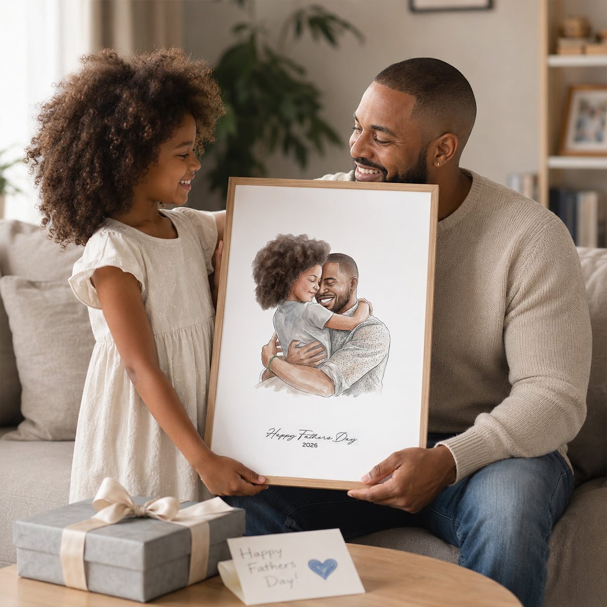 Custom Father's Day Watercolor Portrait from Photo - Personalized Poster - Gift for Him