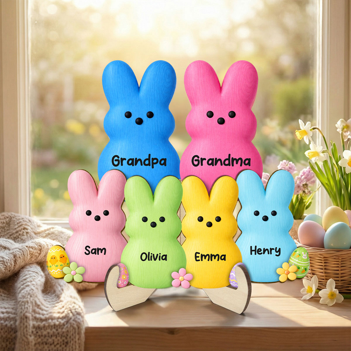 Grandma & Grandpa Little Bunnies Happy Easter - Personalized 2-Layered Wooden Plaque - Gift For Grandparents, Easter Decoration