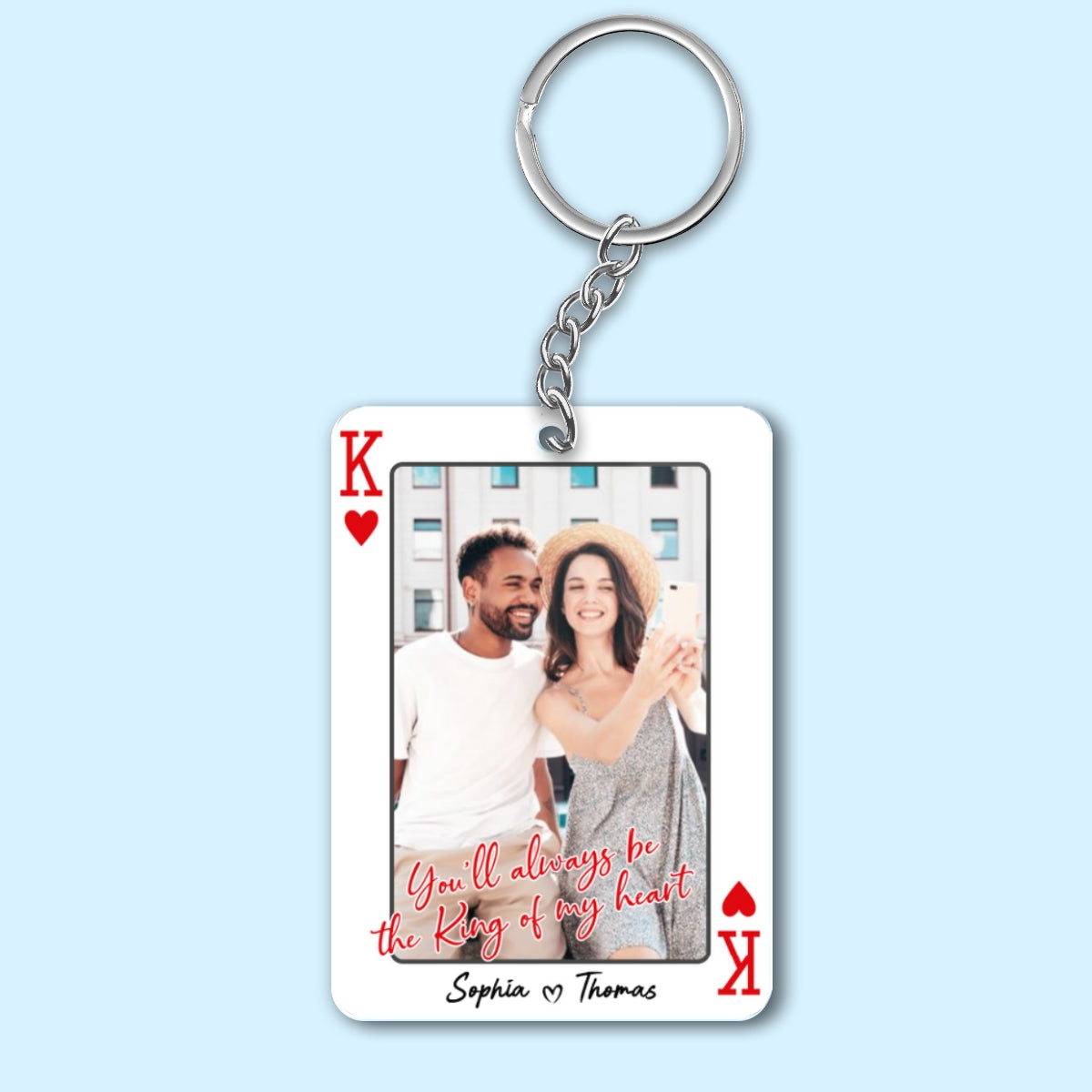 King/Queen Of My Heart Couple Custom Photo - Personalized Acrylic Keychain - Valentine's Day Gift, Anniversary Gift For Him, For Her