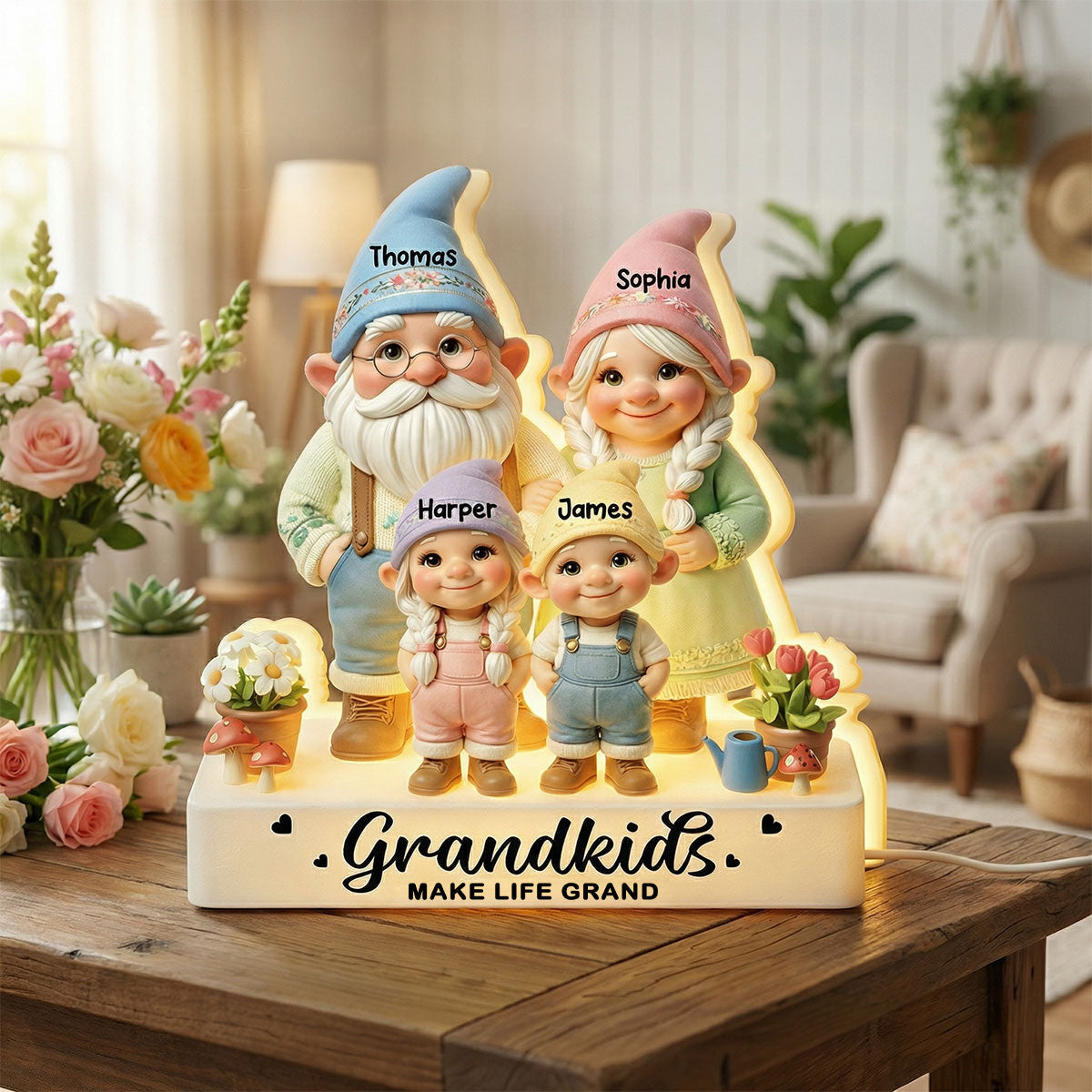 Gnome Grandma Grandpa Grandkids - Personalized Light Box - Mother's Day Gift For Grandma