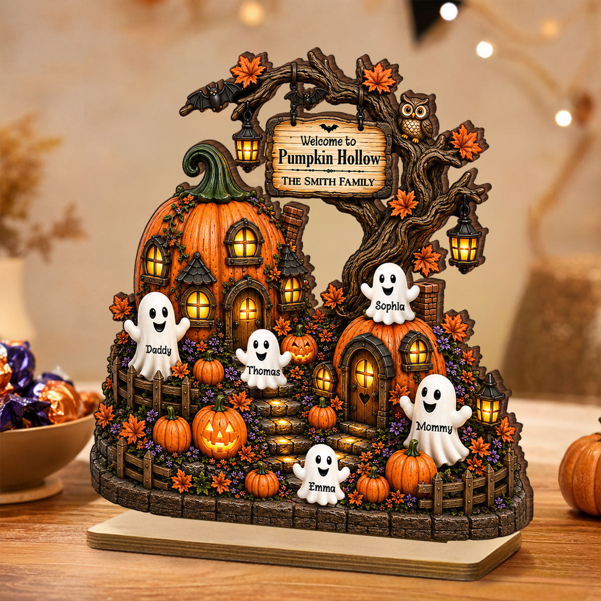 Pumpkin Hollow Family Halloween - Personalized 2-Layered Wooden Plaque - Halloween Decor Gift, Gift For Family