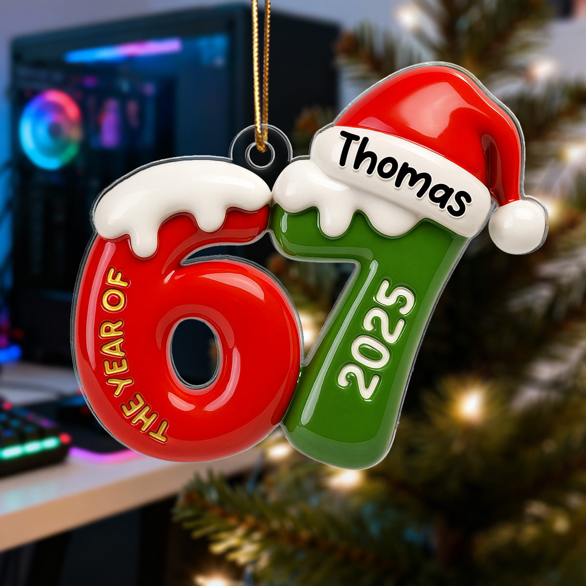 Custom Name 67 Six Seven 3D Effect - Personalized Acrylic Ornament - 2025 Slang, Funny Teen Grandkid, Gen Alpha Christmas Gift