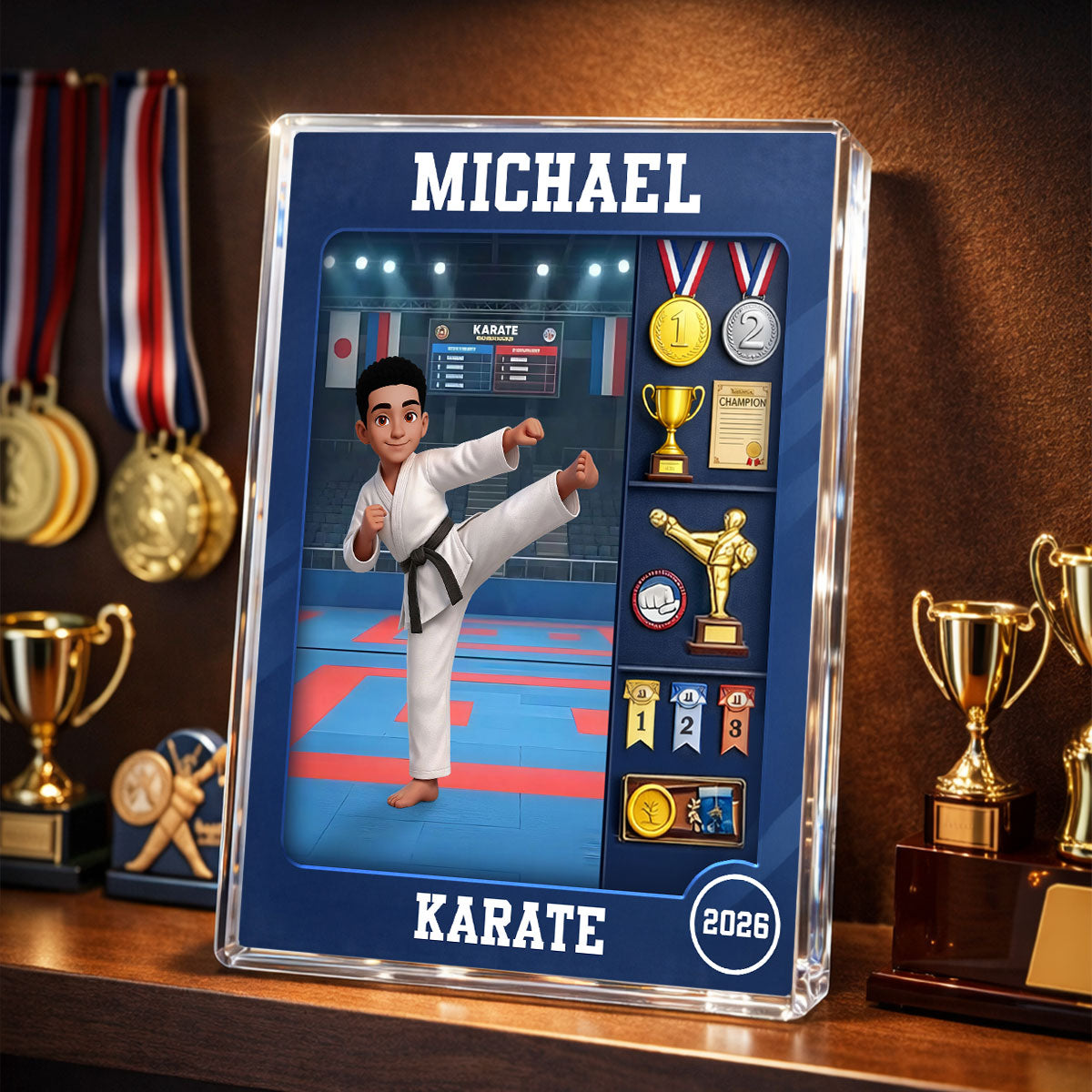 Karate Man Action Figure - Personalized Acrylic Block Plaque - Gift For Karateka