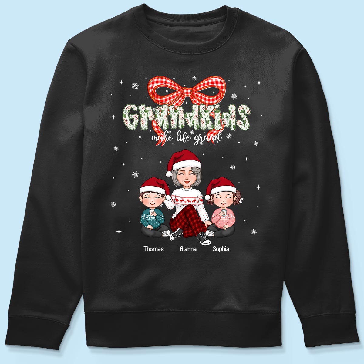 Grandkids Make Life Grand Coquette Floral Christmas Pattern - Personalized Shirt
