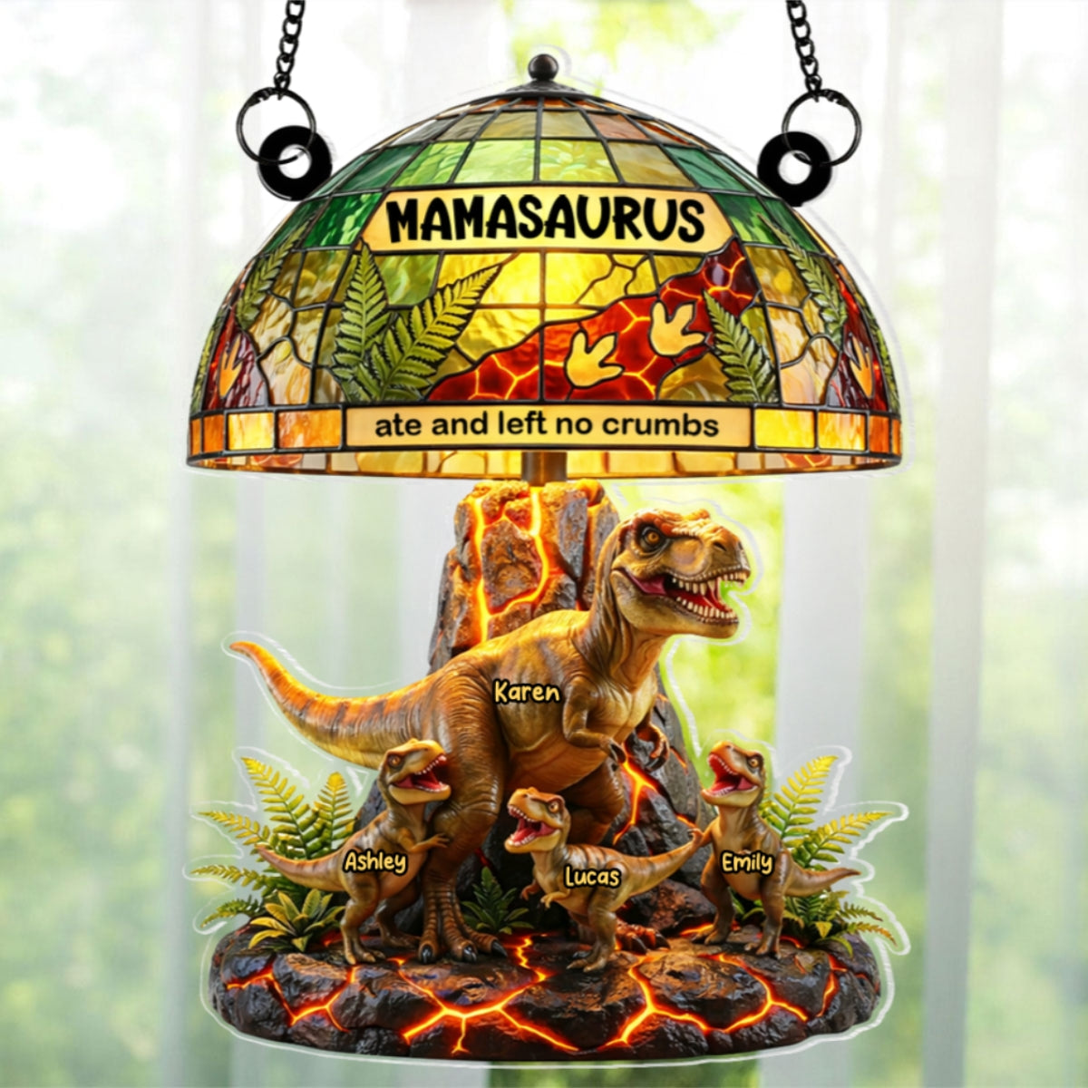 Mamasaurus Ate And Left No Crumbs - Personalized Window Hanging Suncatcher - Mother's Day Gift for Mom, Wife