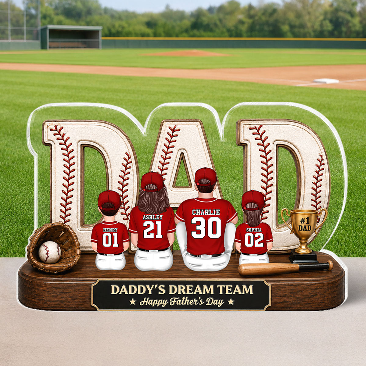 Baseball Daddy's Dream Team - Personalized Acrylic Block Plaque -  Gift For Dad, Husband, Baseball Fans
