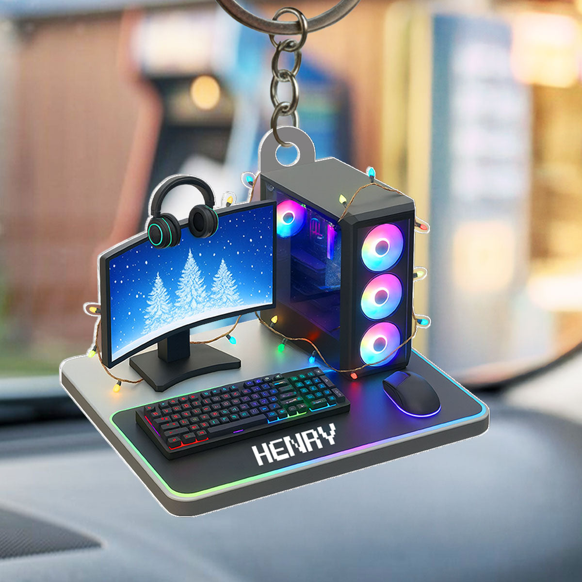 Custom Gamer Name PC Set Up - Personalized Acrylic Keychain - Custom Name Keyrings, Name Tag for Bottles, Backpacks