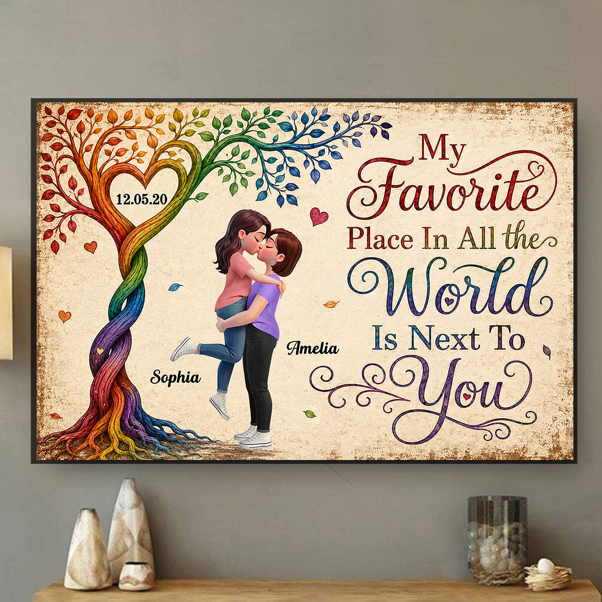 My Favorite Place is Next to You LGBTQ+ Couple - Personalized Poster - Heartfelt Anniversary Gift for Her, for Him, Pride Month Decor