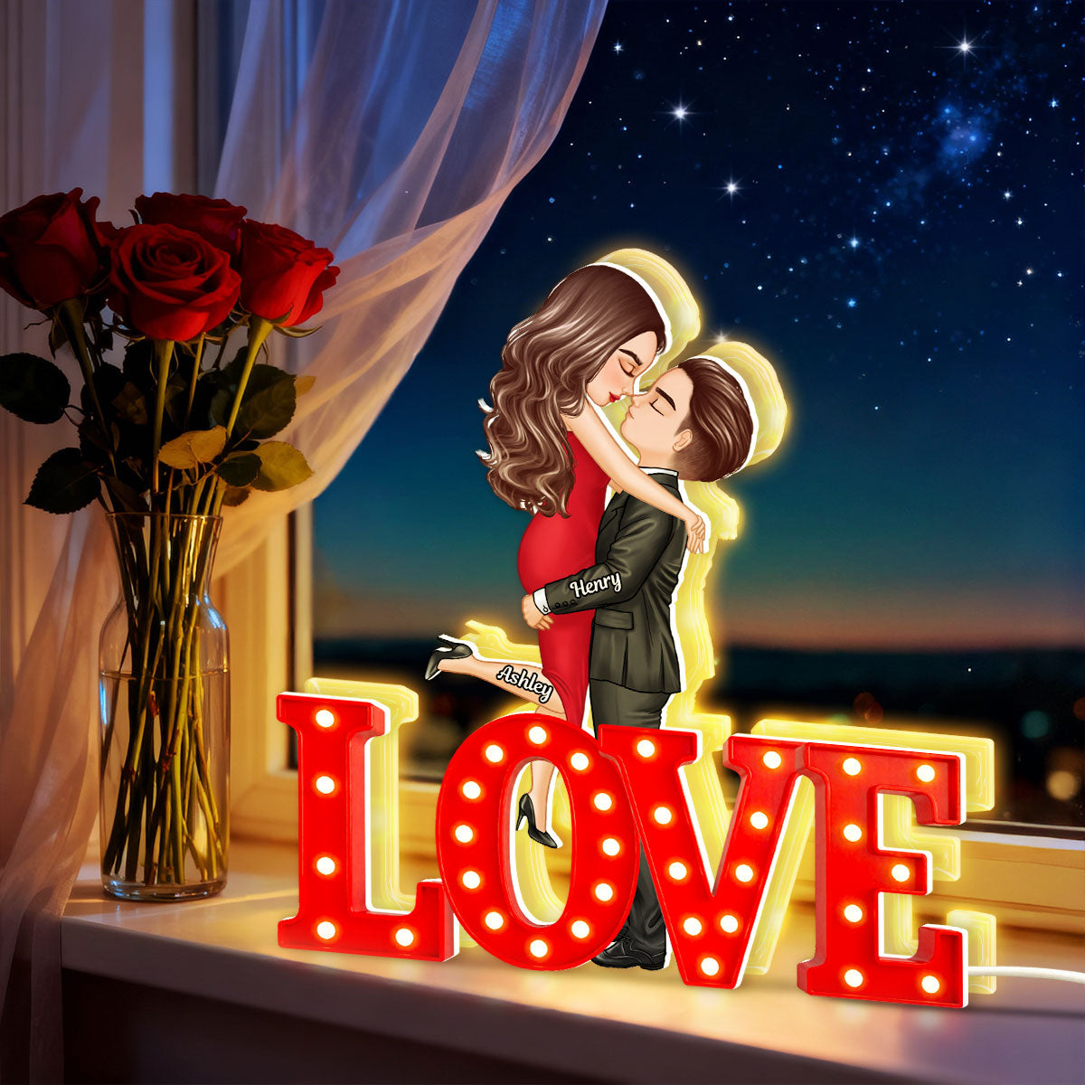 Love Couple Kissing - Personalized Light Box - Gift for Couple