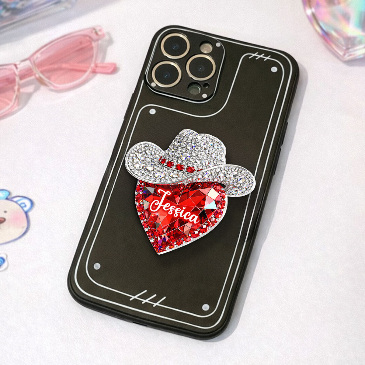 Western Valentine Heart 3D Effect - Personalized Acrylic Magnetic Phone Grip - Anniversary, Valentine's Day Gift, Gift For Her