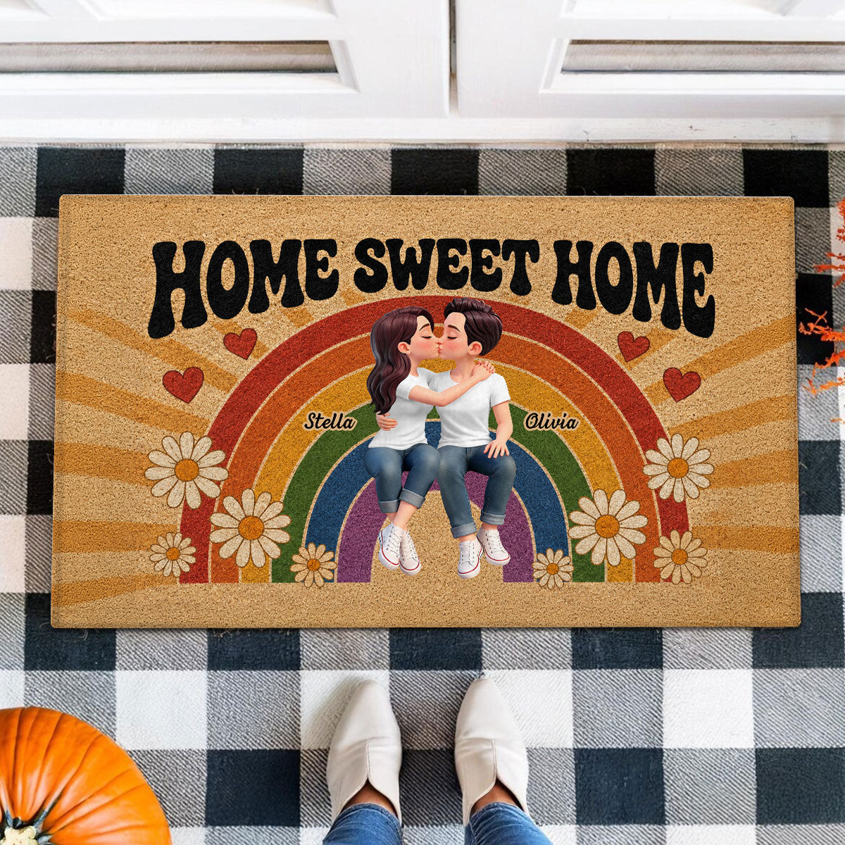 LGBT+ Rainbow Couple Home Sweet Home - Personalized Doormat - Gift For Couple, Happy Pride Month