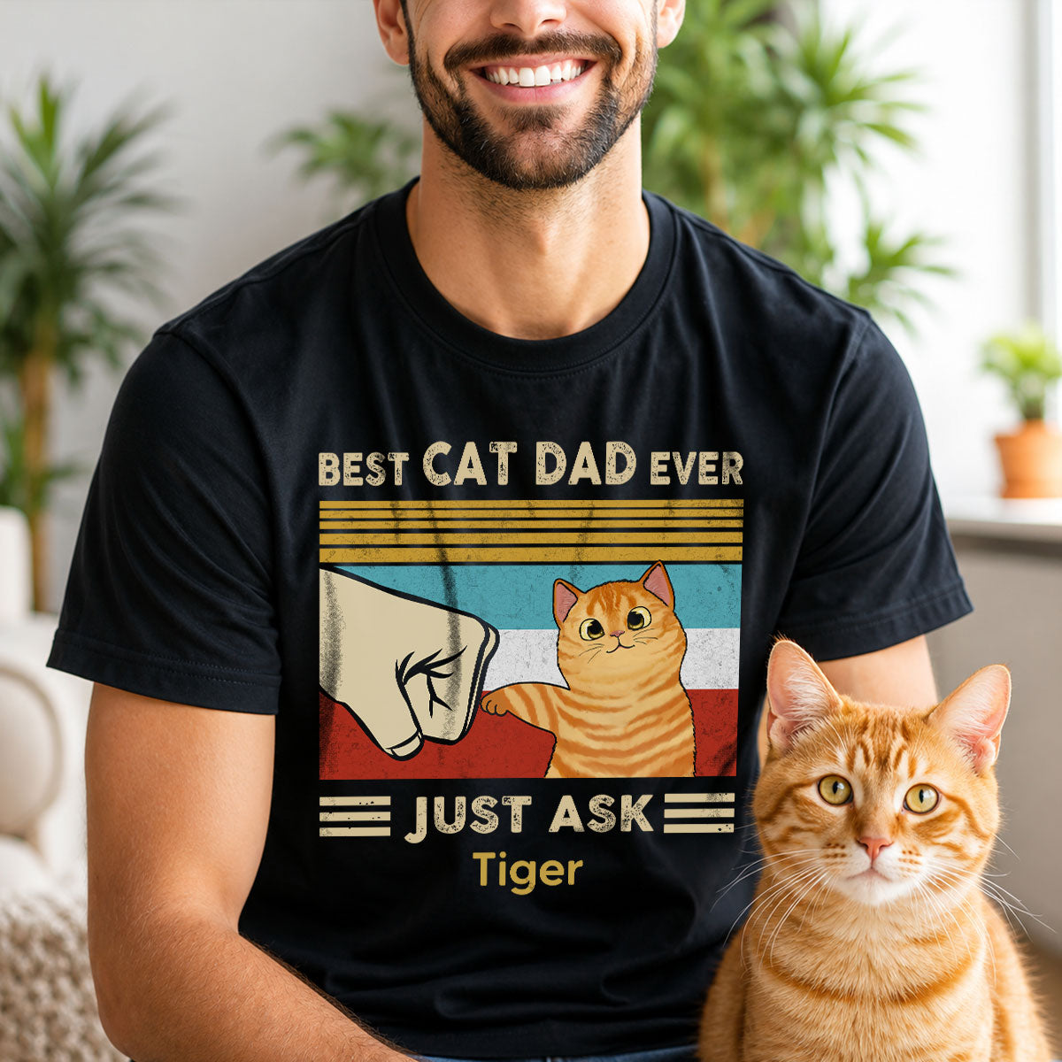 Custom Cat Fist Bump - Personalized Shirt - Perfect Gift for Cat Dads, Father's Day Gift for Husband, Gift for Him