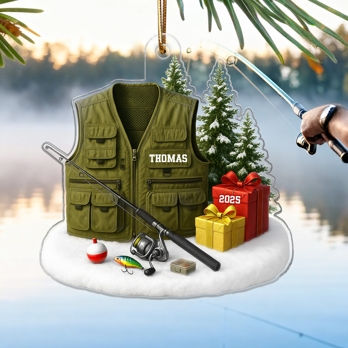 3D Effect Fisherman Things - Personalized Acrylic Ornament - Christmas Gift For Fishing Lovers