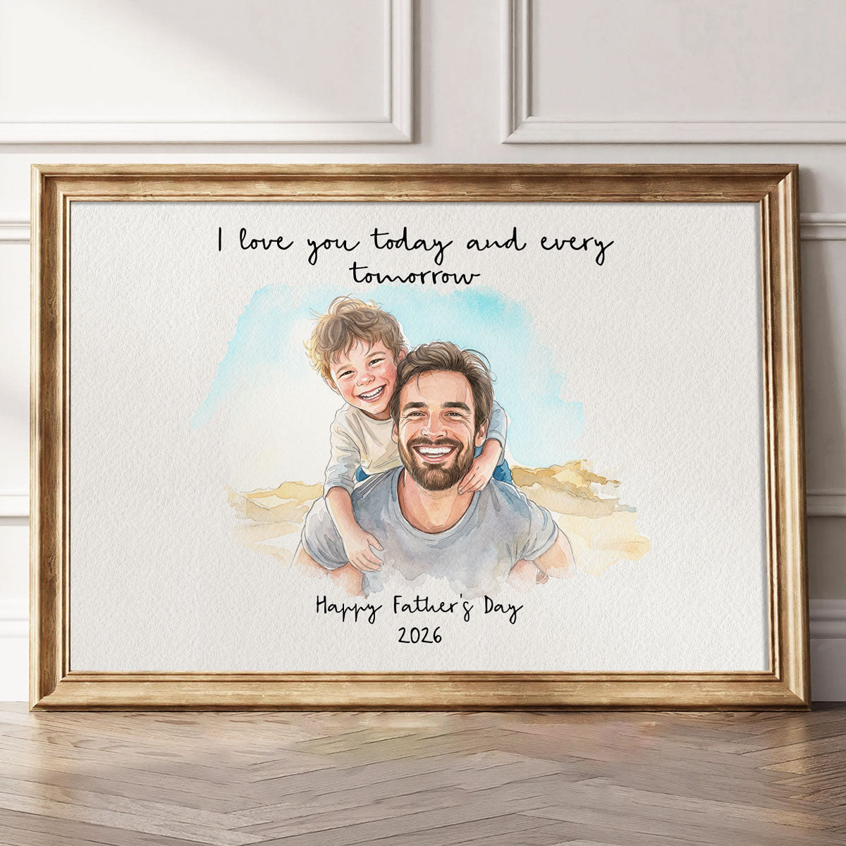 Dad Daughter Son Custom Watercolor Portrait from Photo - Personalized Poster - Father's Day Gift for Him