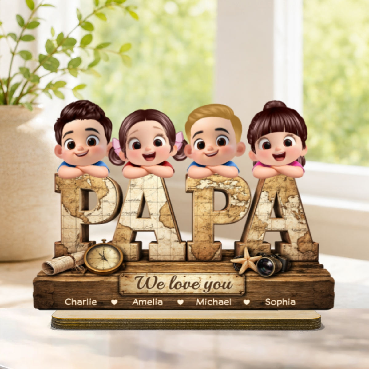 Papa We Love You - Personalized 2-Layered Wooden Plaque - Sentimental  Gift for Grandpa, Dad, Husband