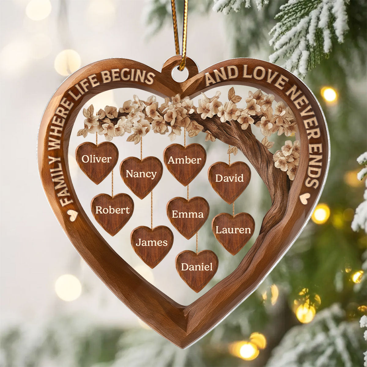 Family Where Life Begins and Love Never Ends - Personalized Acrylic Ornament - Thoughtful Christmas Gift for Loved Ones