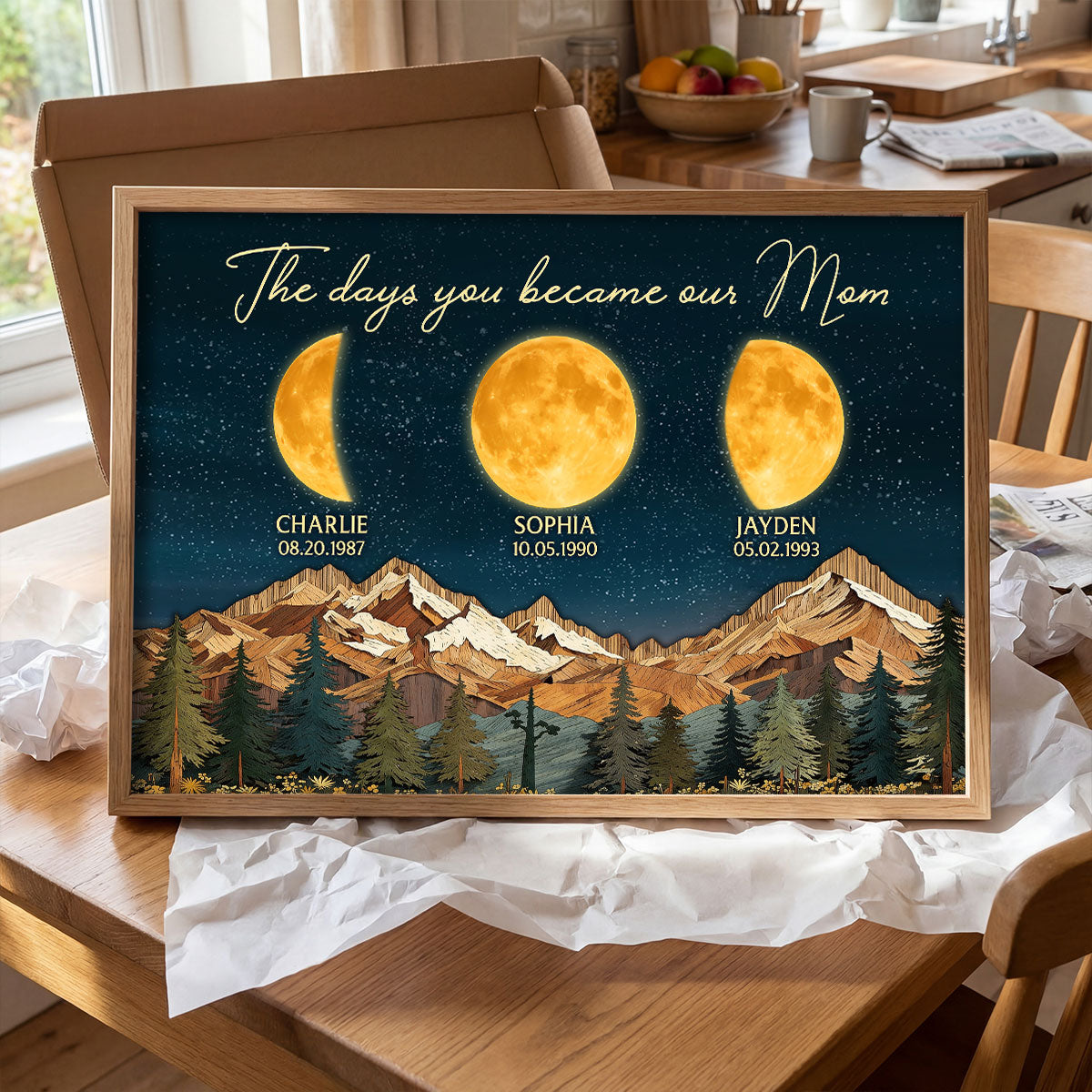 Mountain Valley The Day You Became Mom Grandma Custom Birth Moon Phase - Personalized Poster - Mother's Day Gift For Mom, Grandma